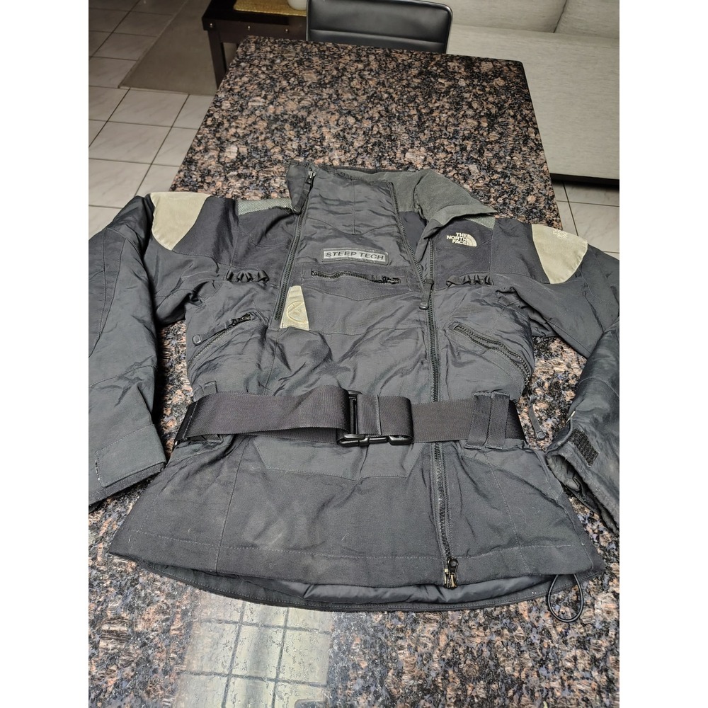 The North Face Steep Tech Ski Jacket Black Olive Green Belted Womens XS